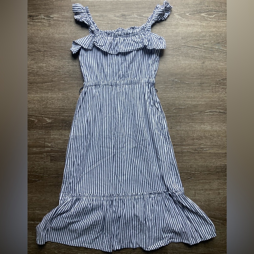 Michael Kors Grey and White Striped Maxi Dress Size Small